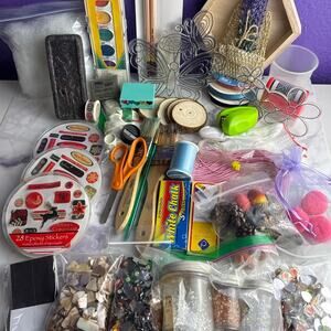Huge Mixed Craft Supply Destash Lot Scrapbooking Beads Ribbon Wood Stamps DIY